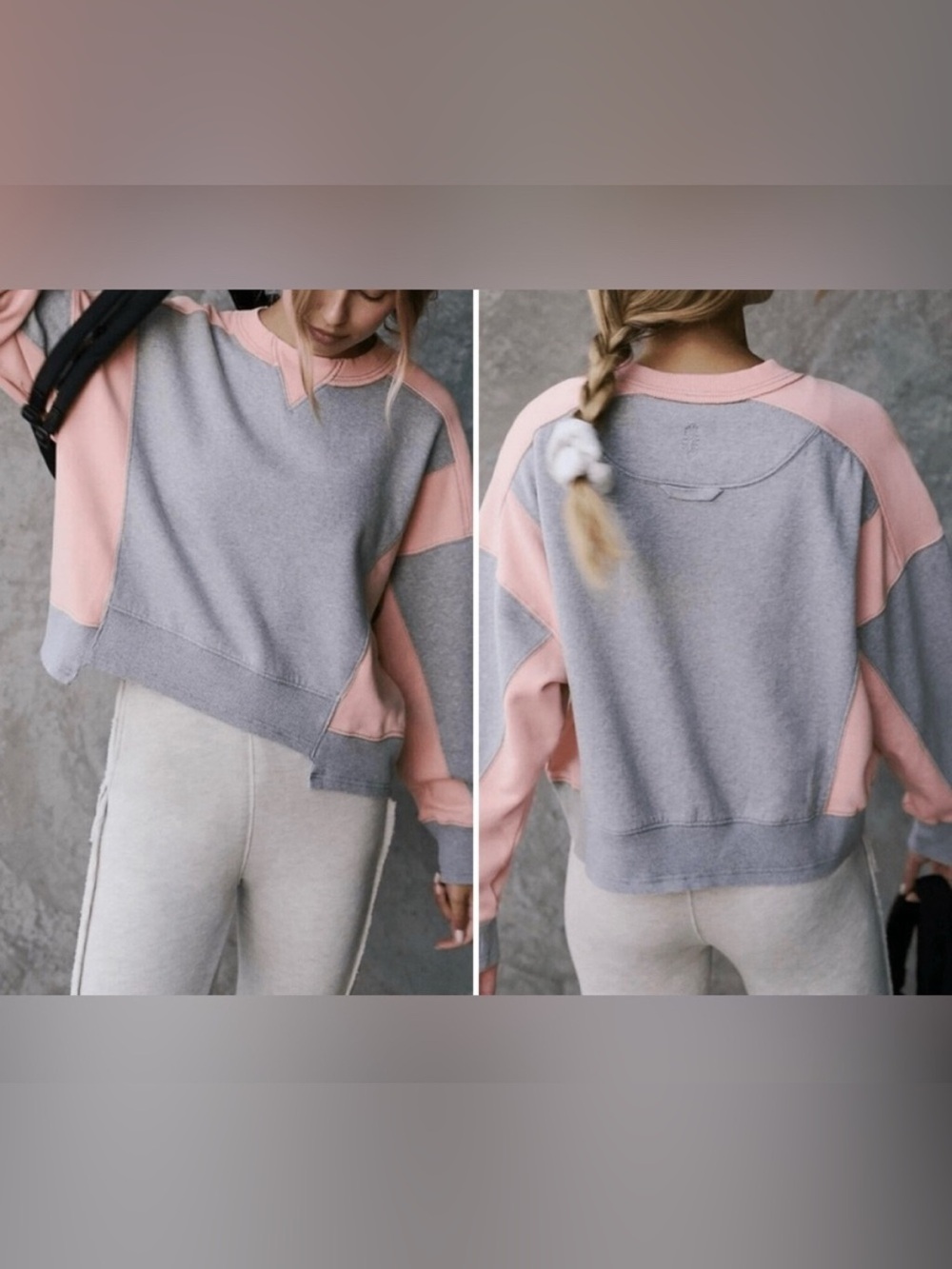 NWOT Free People FP Movement Intercept Color Block Pullover - gray melon - Small